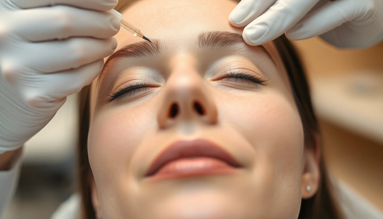 Botox Zürich treatment consultation showing a professional injecting a woman's forehead for wrinkle reduction, ensuring natural appearance.
