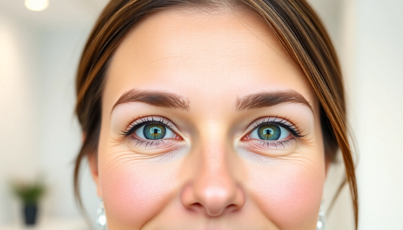 Patient undergoing Oberlidstraffung Zürich; close-up of eyes showcasing youthful, lifted eyelids in a professional clinic setting.