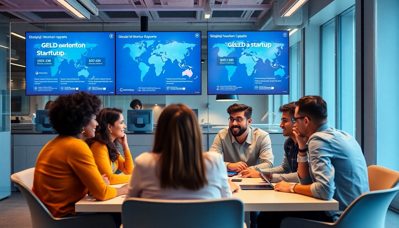 Business professionals analyzing global startup updates on digital screens to stay ahead in