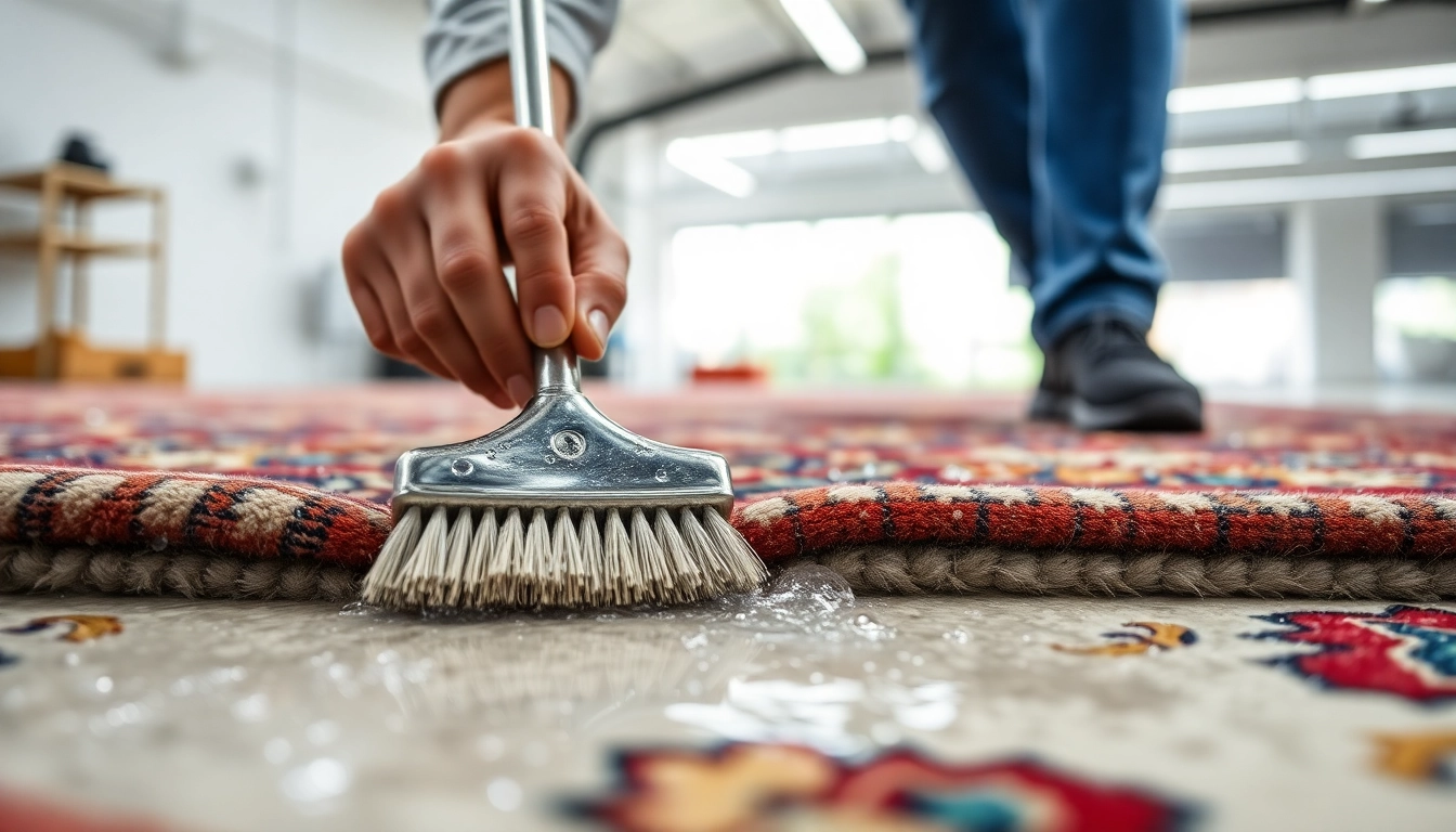 Professional team performing Lavaggio tappeto Milano with deep cleaning techniques on an