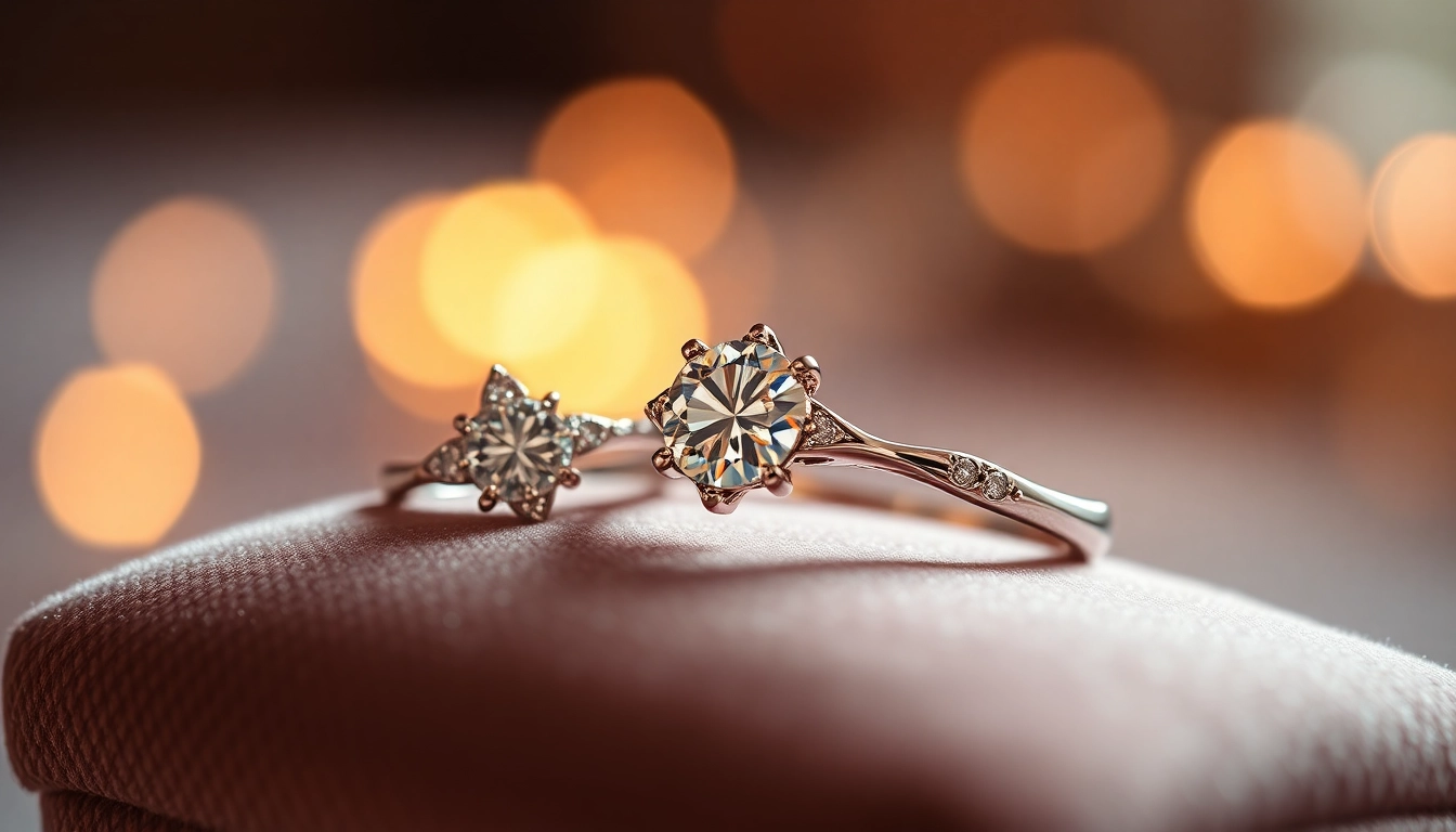 Highlighting engagement rings with diamond showcasing sparkling designs on a velvet background
