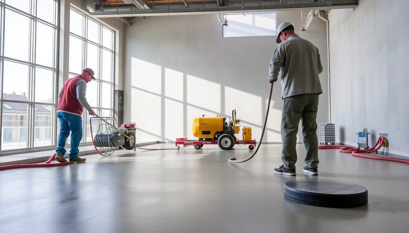 Professional team applying liquid screeding in Birmingham for durable, high-quality flooring