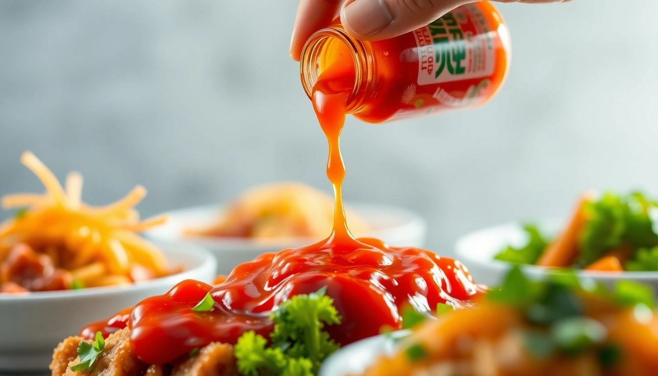 Sriracha Sauce bottle served with Asian cuisines showcasing its bold flavor and fiery heat for
